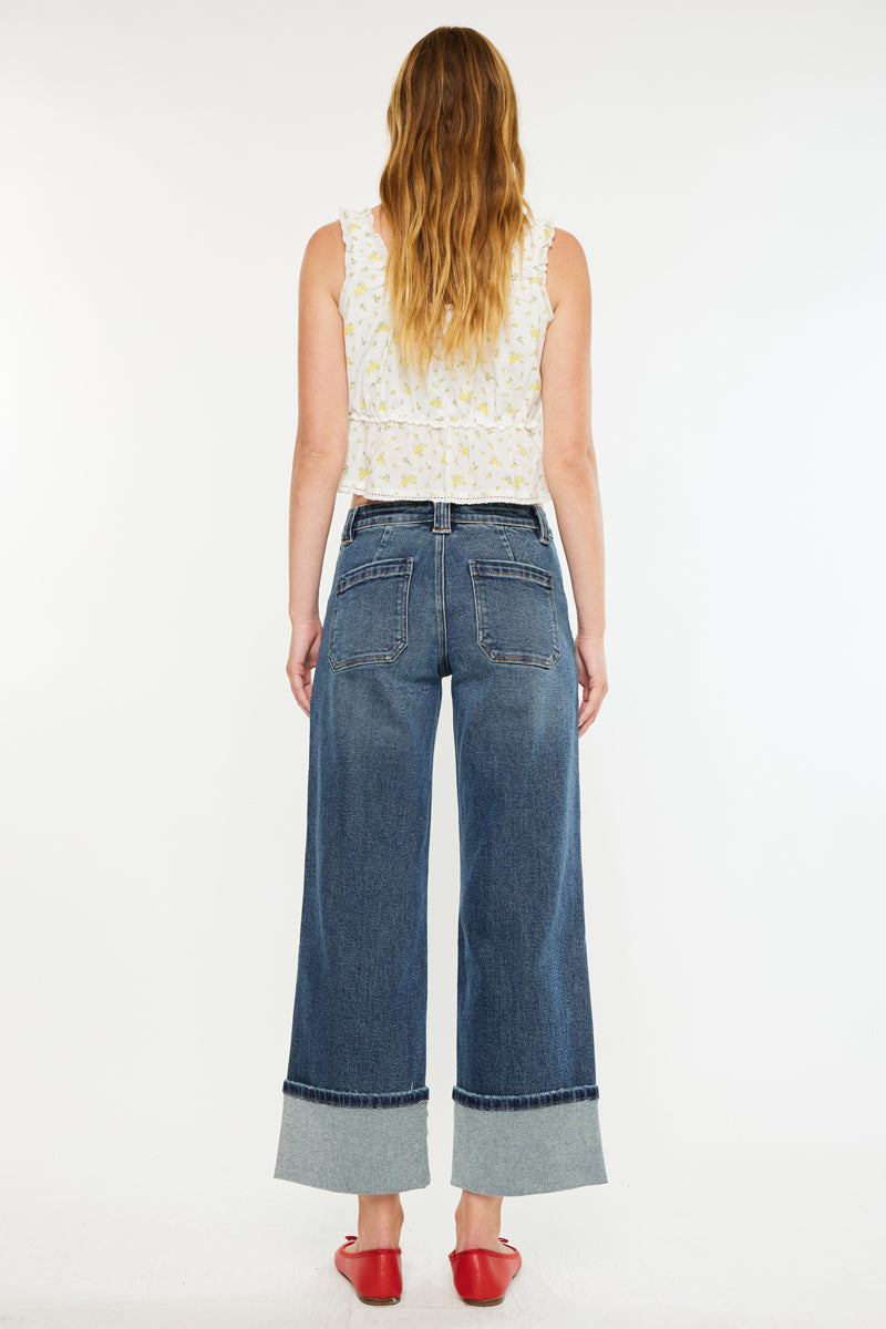 Women's Mid Rise Wide Leg Jeans - Dark Wash - view 6