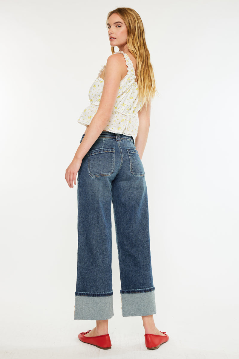 Women's Mid Rise Wide Leg Jeans - Dark Wash - view 2
