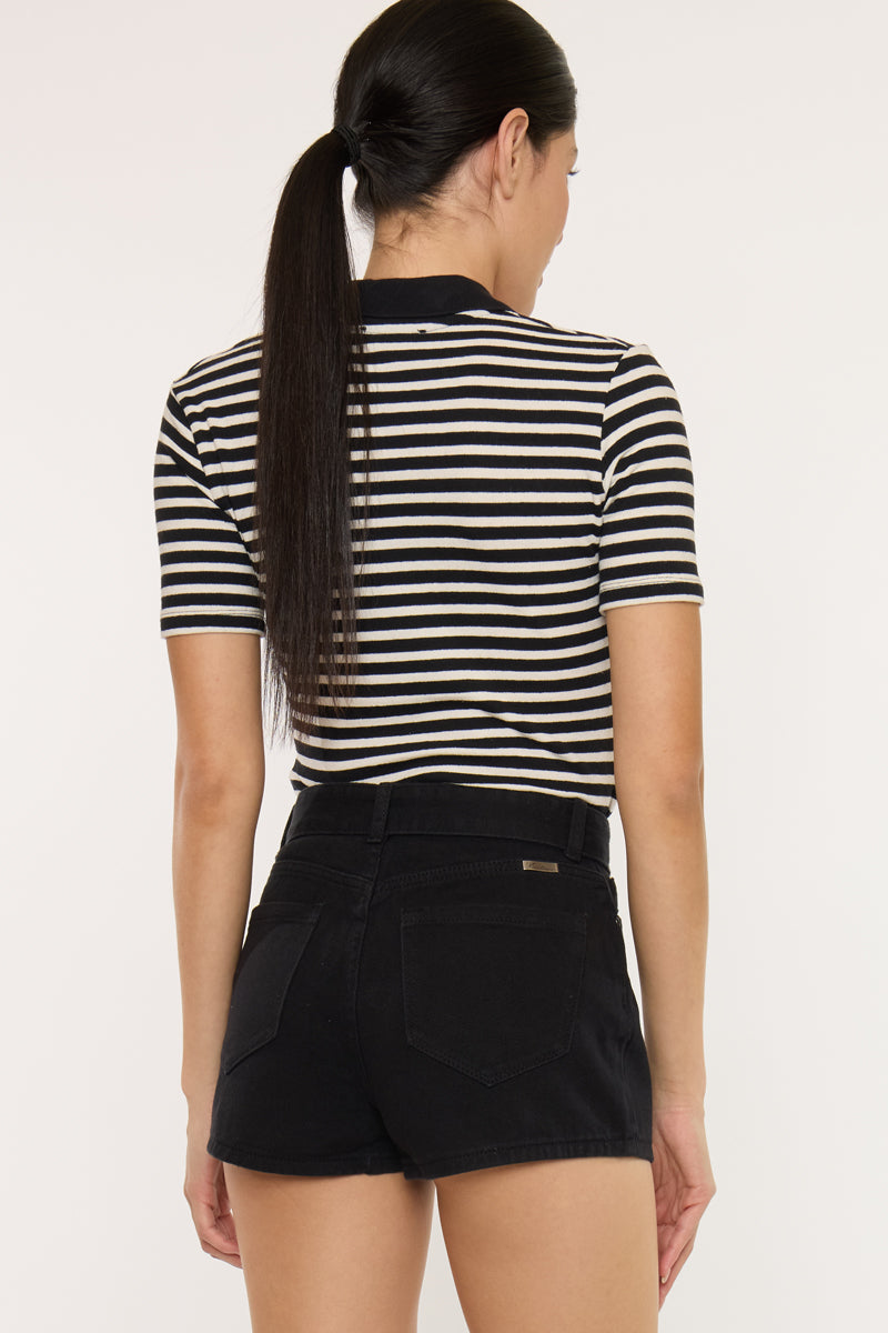 Women's High Rise Belted Denim Shorts - Black - view 2