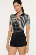 Women's High Rise Belted Denim Shorts - Black