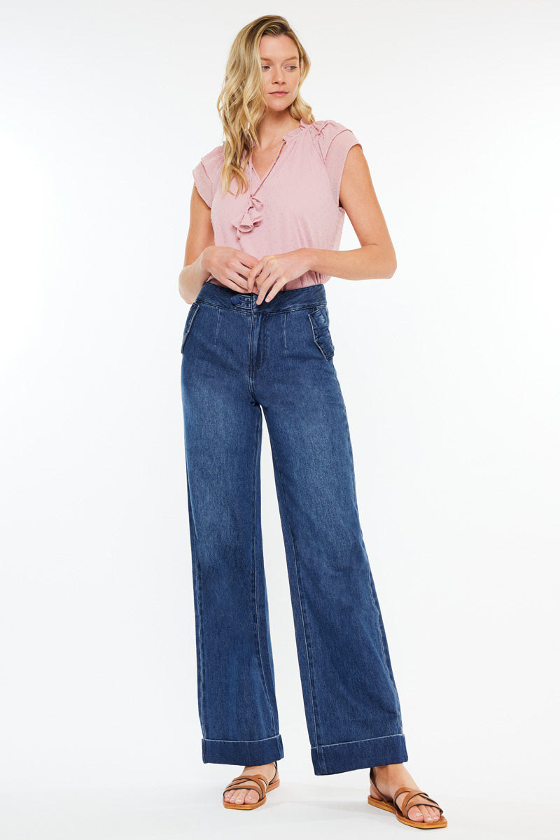 Women's High Rise Wide Leg Jeans - Dark Wash - view 3