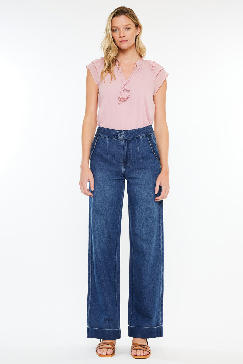 Women's High Rise Wide Leg Jeans - Dark Wash - view 4