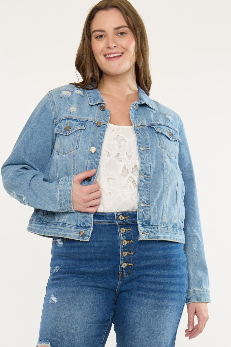 Plus Size Women's Classic Trucker Denim Jacket - Medium Wash