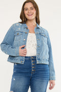 Plus Size Women's Classic Trucker Denim Jacket - Medium Wash