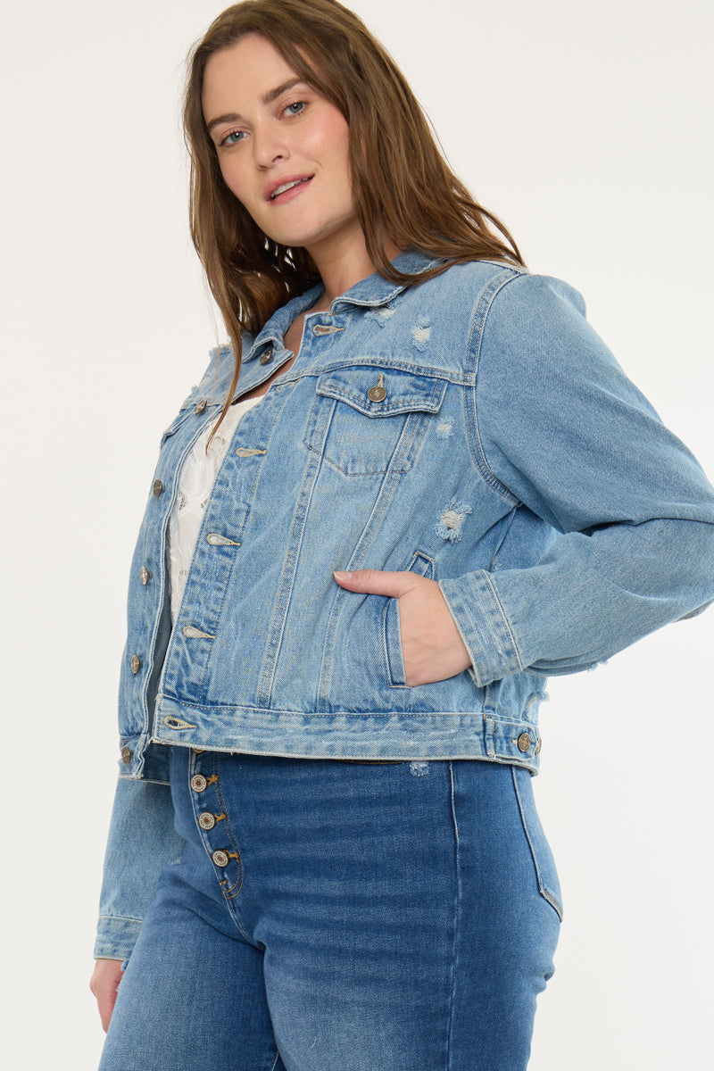Plus Size Women's Classic Trucker Denim Jacket - Medium Wash - view 4