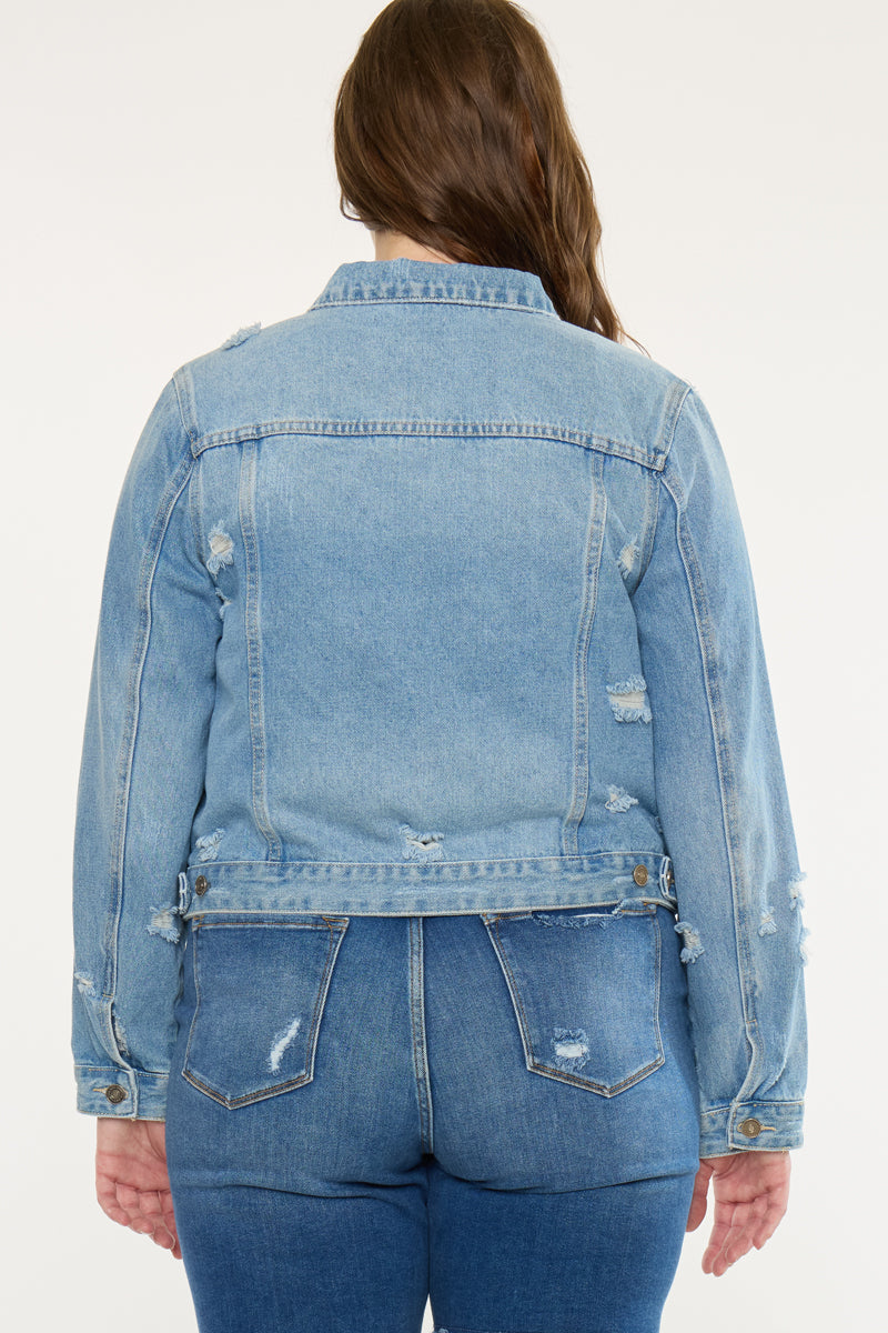 Plus Size Women's Classic Trucker Denim Jacket - Medium Wash - view 6