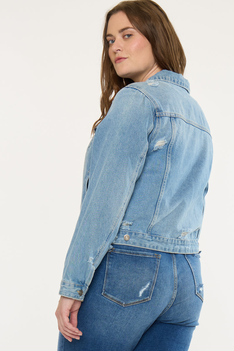 Plus Size Women's Classic Trucker Denim Jacket - Medium Wash - view 2