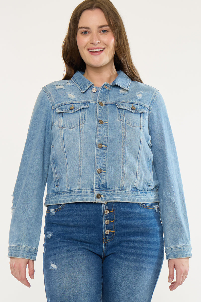 Plus Size Women's Classic Trucker Denim Jacket - Medium Wash - view 5