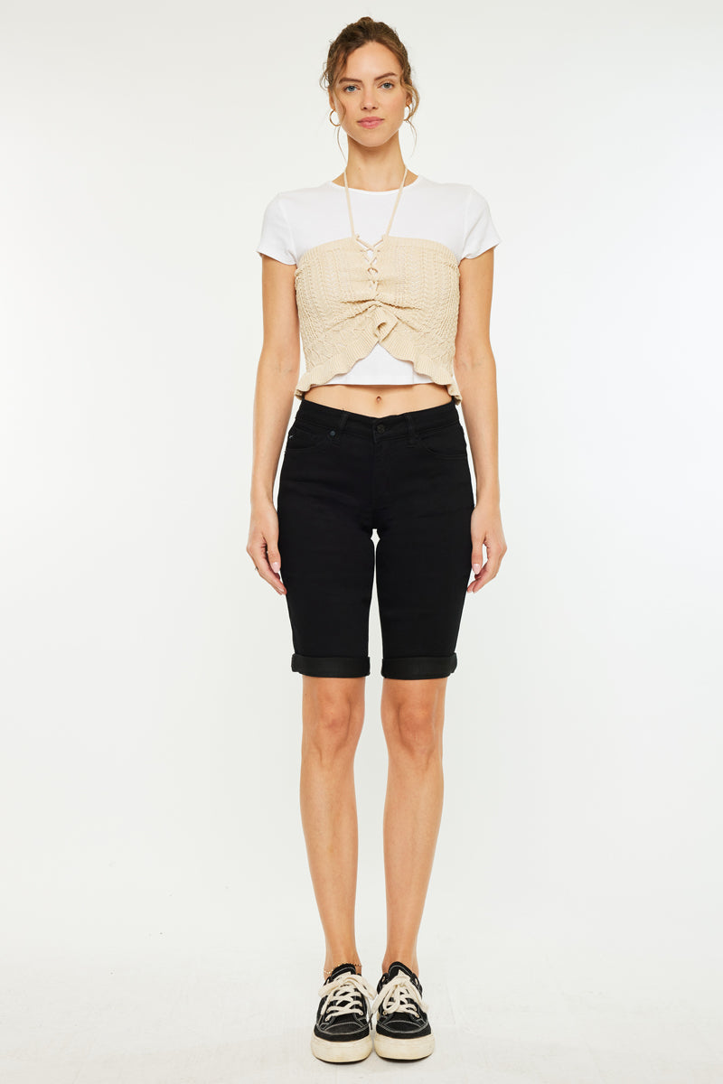 Women's Mid Rise Bermuda Denim Shorts - Black - view 5