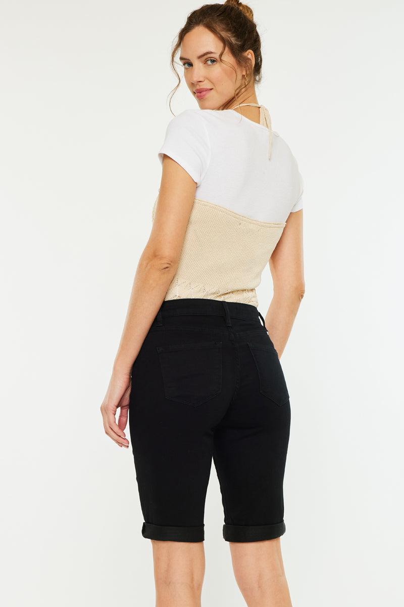 Women's Mid Rise Bermuda Denim Shorts - Black - view 2