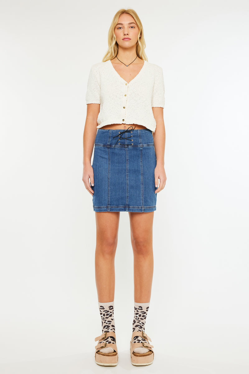 Women's High Rise Lace Up Corset Denim Skirt - Medium Wash - view 5