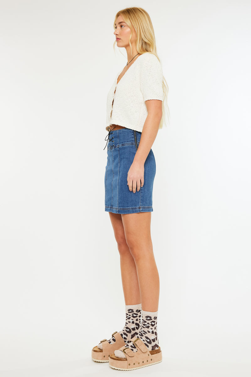 Women's High Rise Lace Up Corset Denim Skirt - Medium Wash - view 4