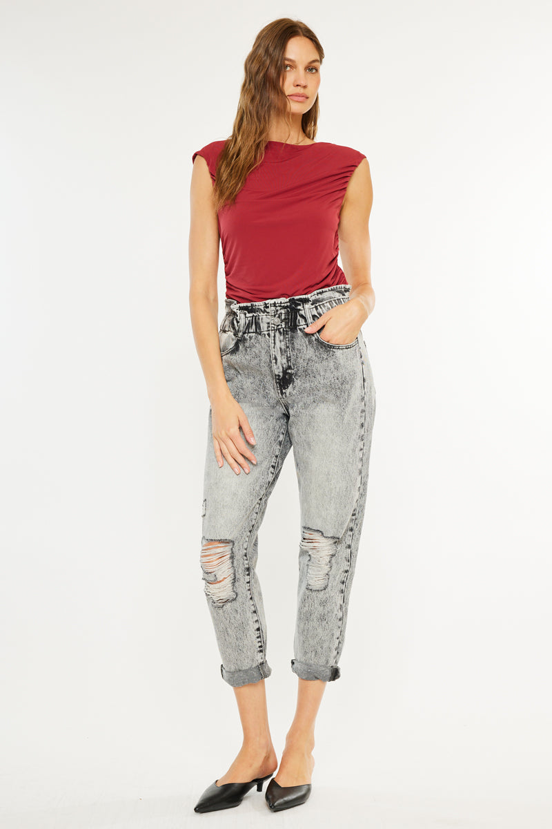 Women's Ultra High Rise Paperbag Boyfriend Jeans - Gray