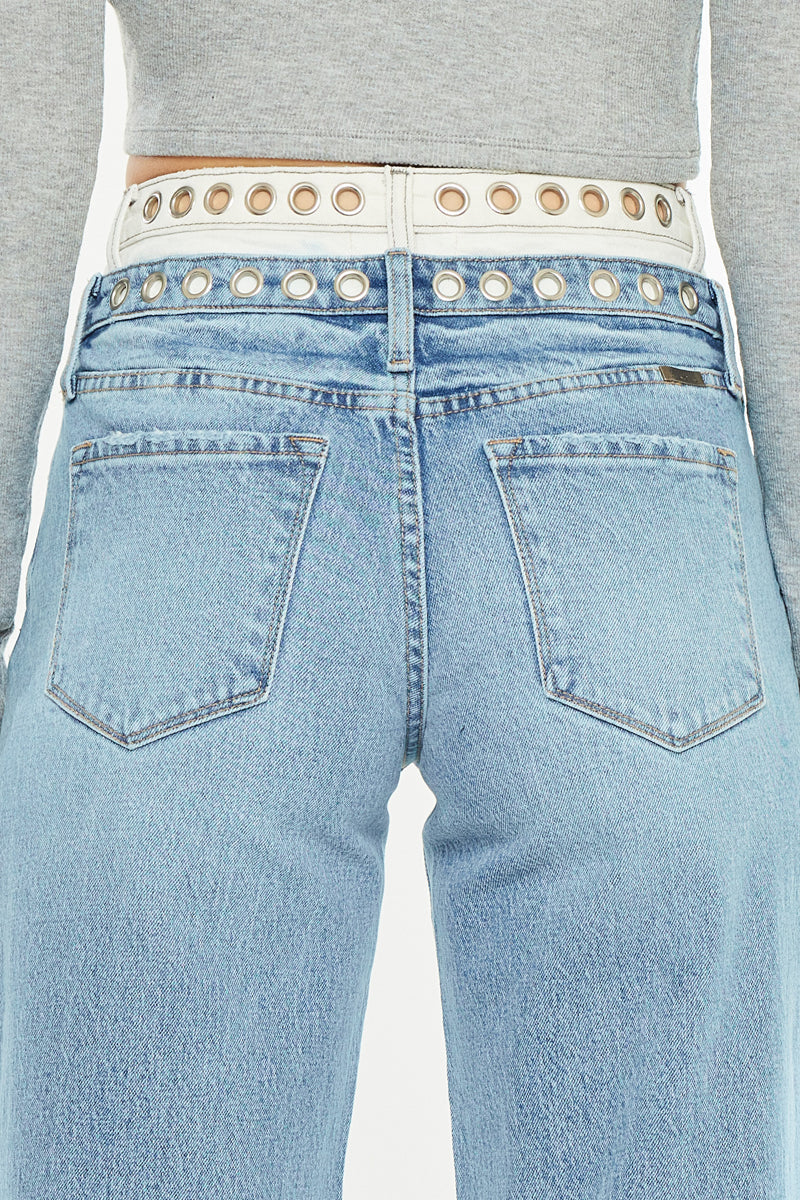 Women's High Rise Wide Leg Jeans - Medium Wash - Medium Wash (Style 86) - view 7