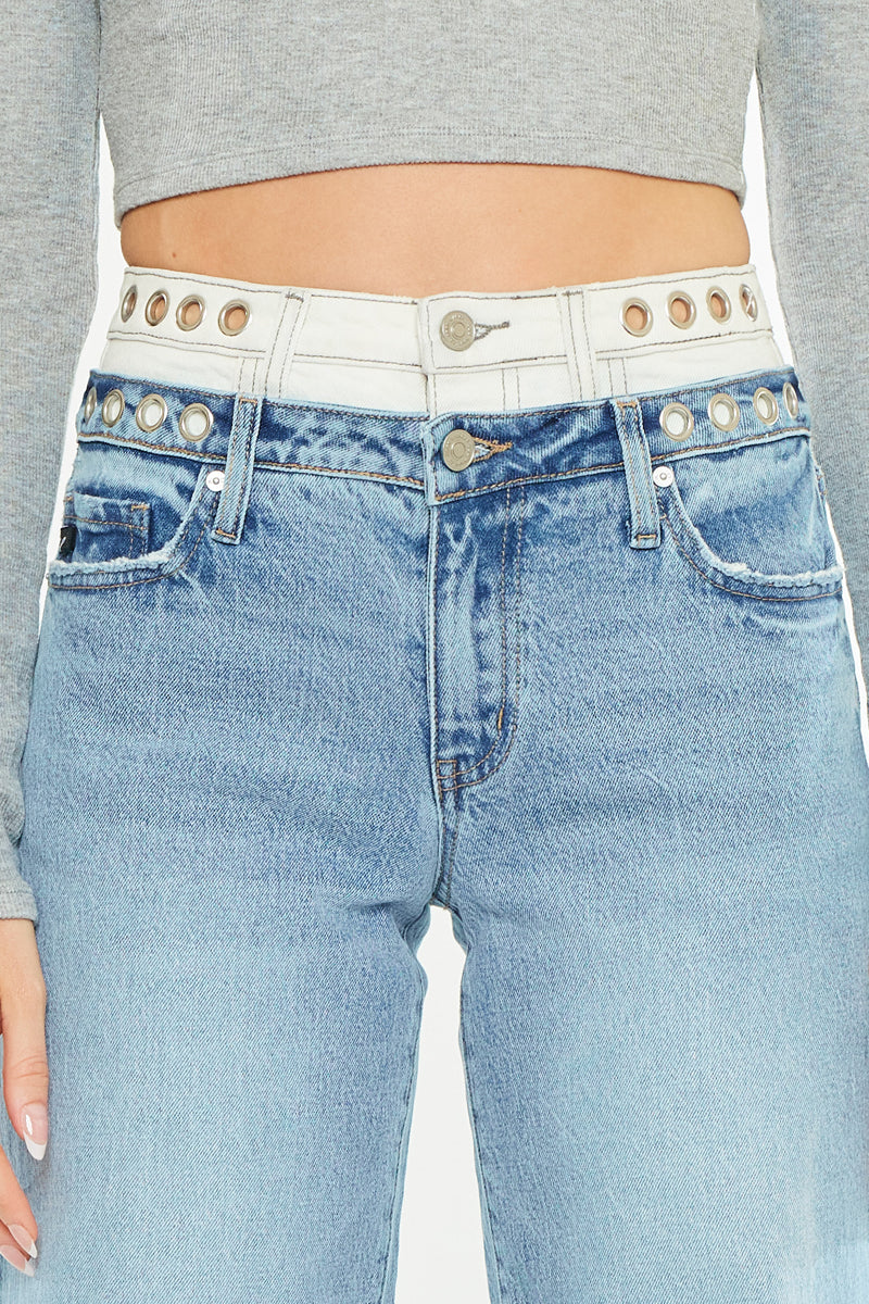 Women's High Rise Wide Leg Jeans - Medium Wash - Medium Wash (Style 86) - view 9