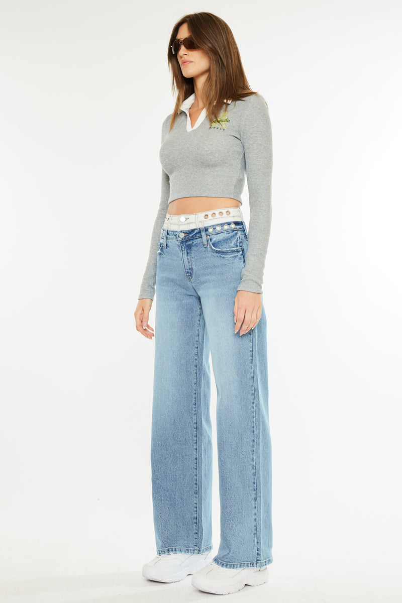 Women's High Rise Wide Leg Jeans - Medium Wash - Medium Wash (Style 86) - view 6