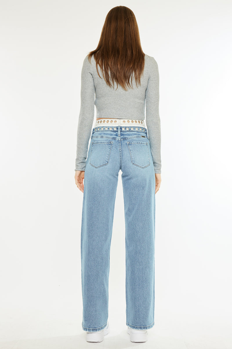 Women's High Rise Wide Leg Jeans - Medium Wash - Medium Wash (Style 86) - view 2