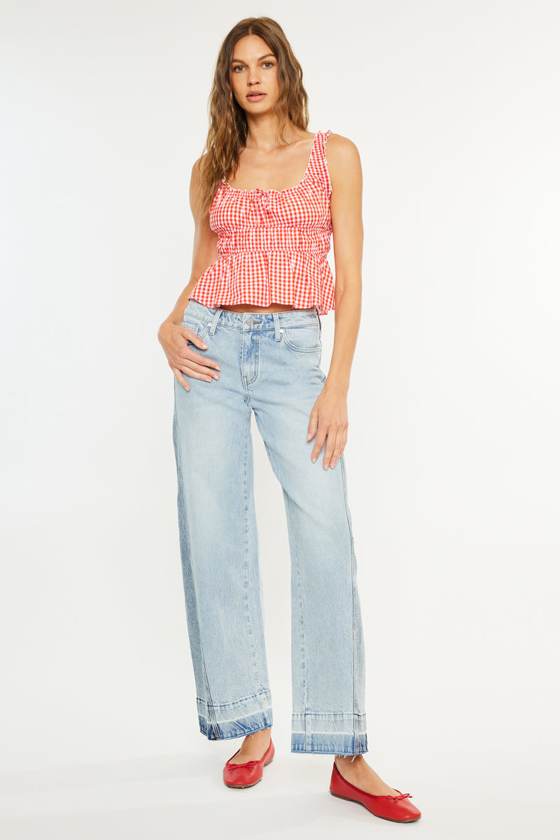 Women's Mid Rise Wide Leg Jeans - Light Wash - Light Wash