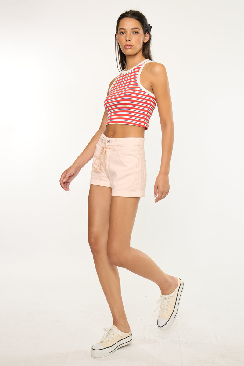 Women's High Rise Draw String Denim Shorts - view 4