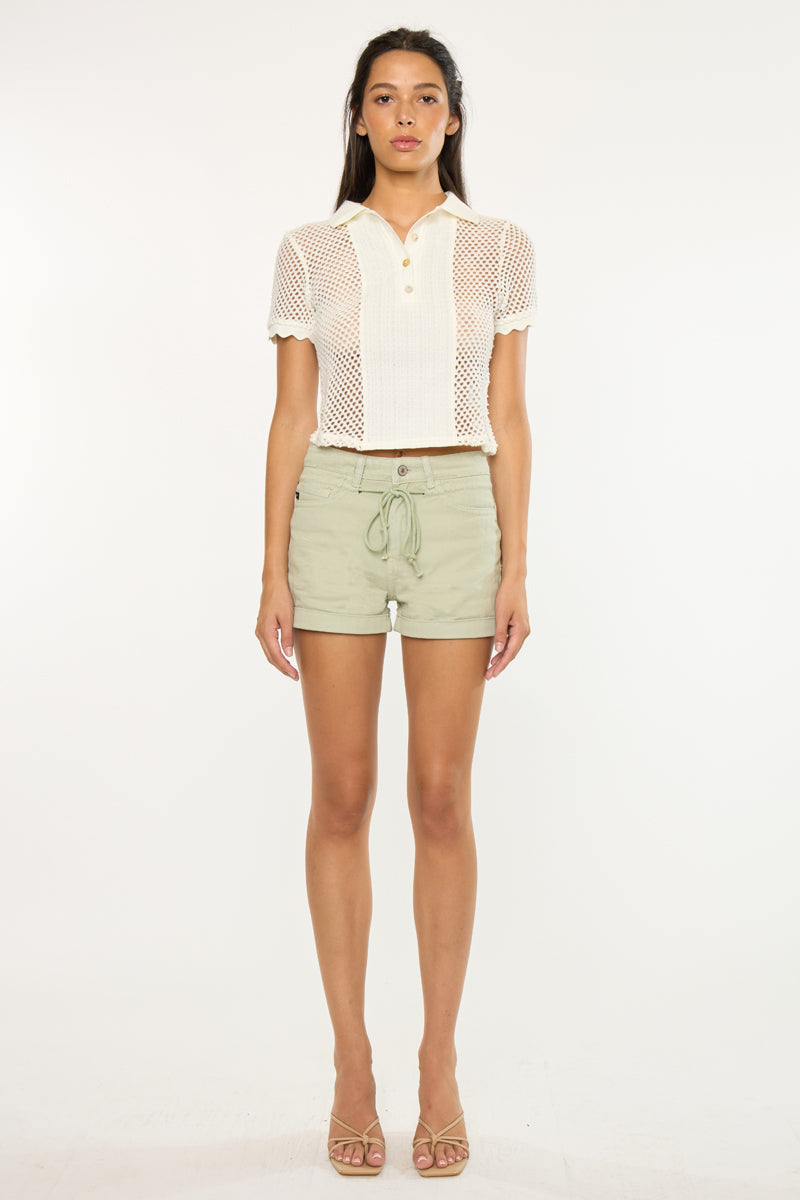 Women's High Rise Draw String Denim Shorts - view 12