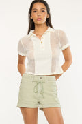 Women's High Rise Draw String Denim Shorts - view 7