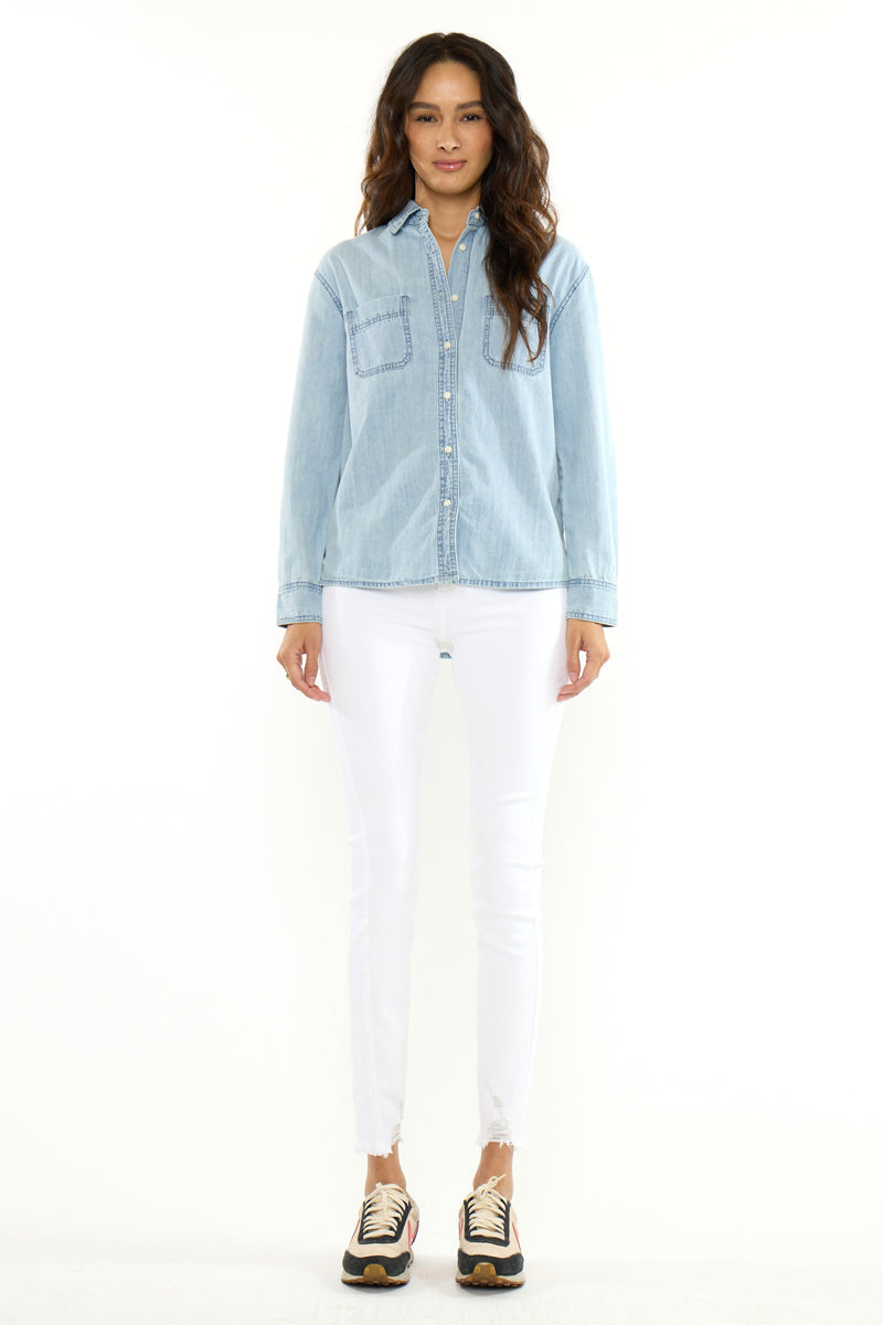 Women's Boyfriend Denim Shirt - Light Wash