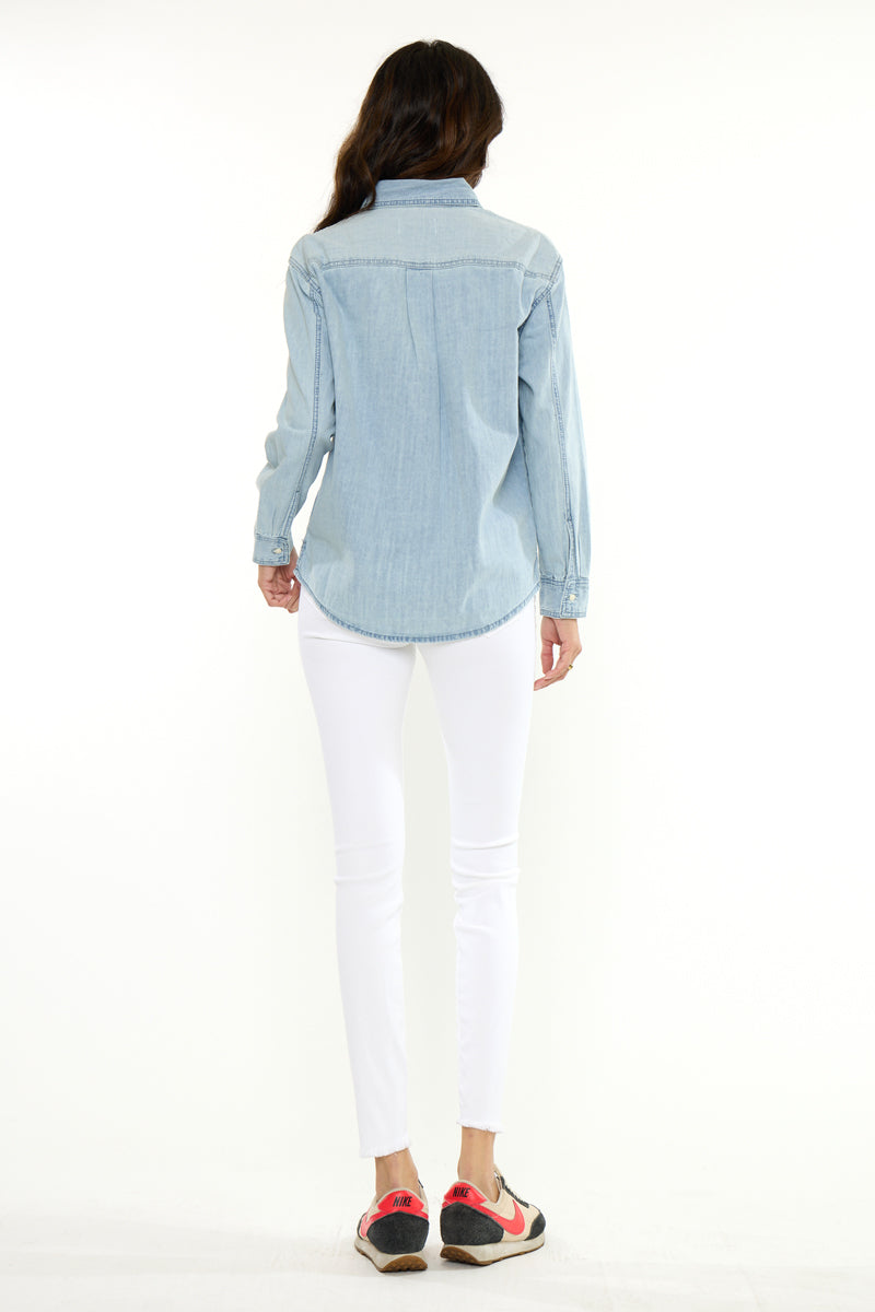 Women's Boyfriend Denim Shirt - Light Wash - view 6