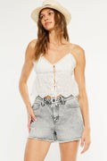 Women's High Rise Denim Shorts - Light Gray