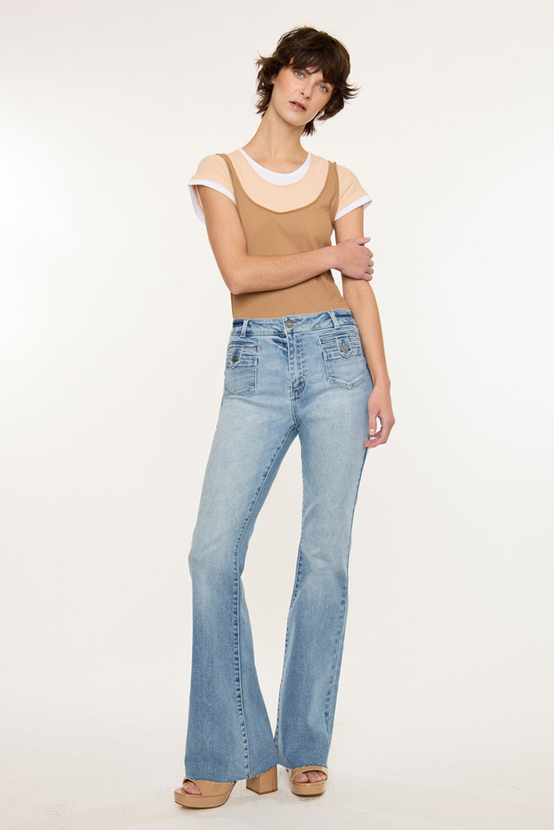 Women's High Rise Flare Jeans - Medium Light