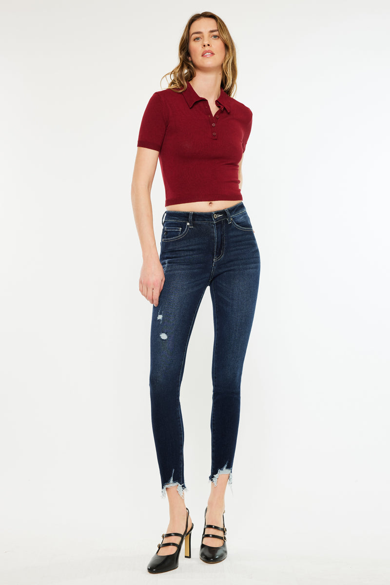 Women's High Rise Ankle Skinny Jeans - Dark Wash - Dark Wash (Style 111)