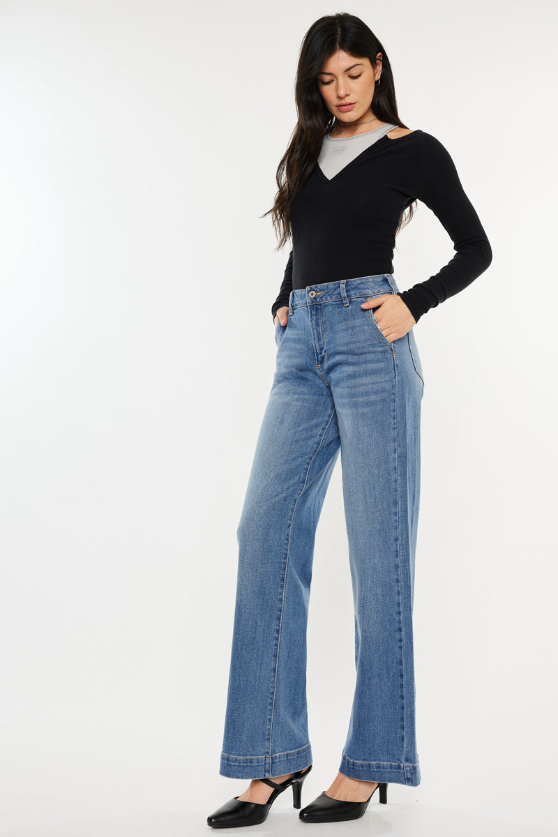 Women's High Rise Wide Leg Jeans - Medium Wash - Medium Wash (Style 153) - view 4