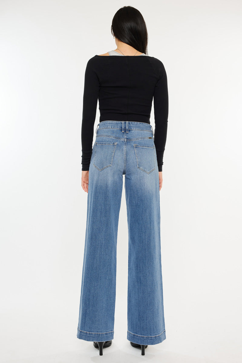 Women's High Rise Wide Leg Jeans - Medium Wash - Medium Wash (Style 153) - view 2