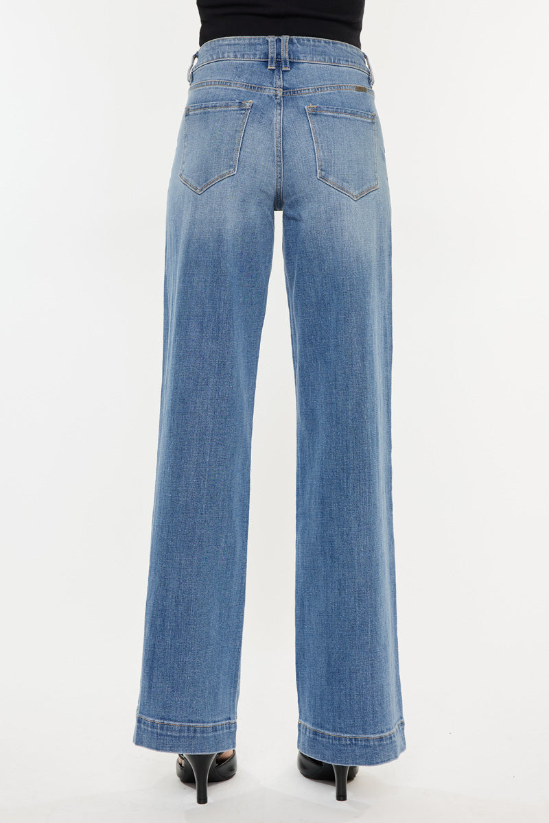 Women's High Rise Wide Leg Jeans - Medium Wash - Medium Wash (Style 153) - view 5