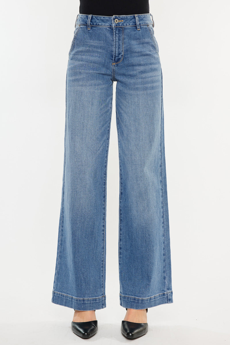 Women's High Rise Wide Leg Jeans - Medium Wash - Medium Wash (Style 153) - view 6