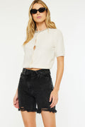 Women's Ultra High Rise Bermuda Denim Shorts - Black