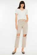 Women's High Rise Mom Jeans - Taupe