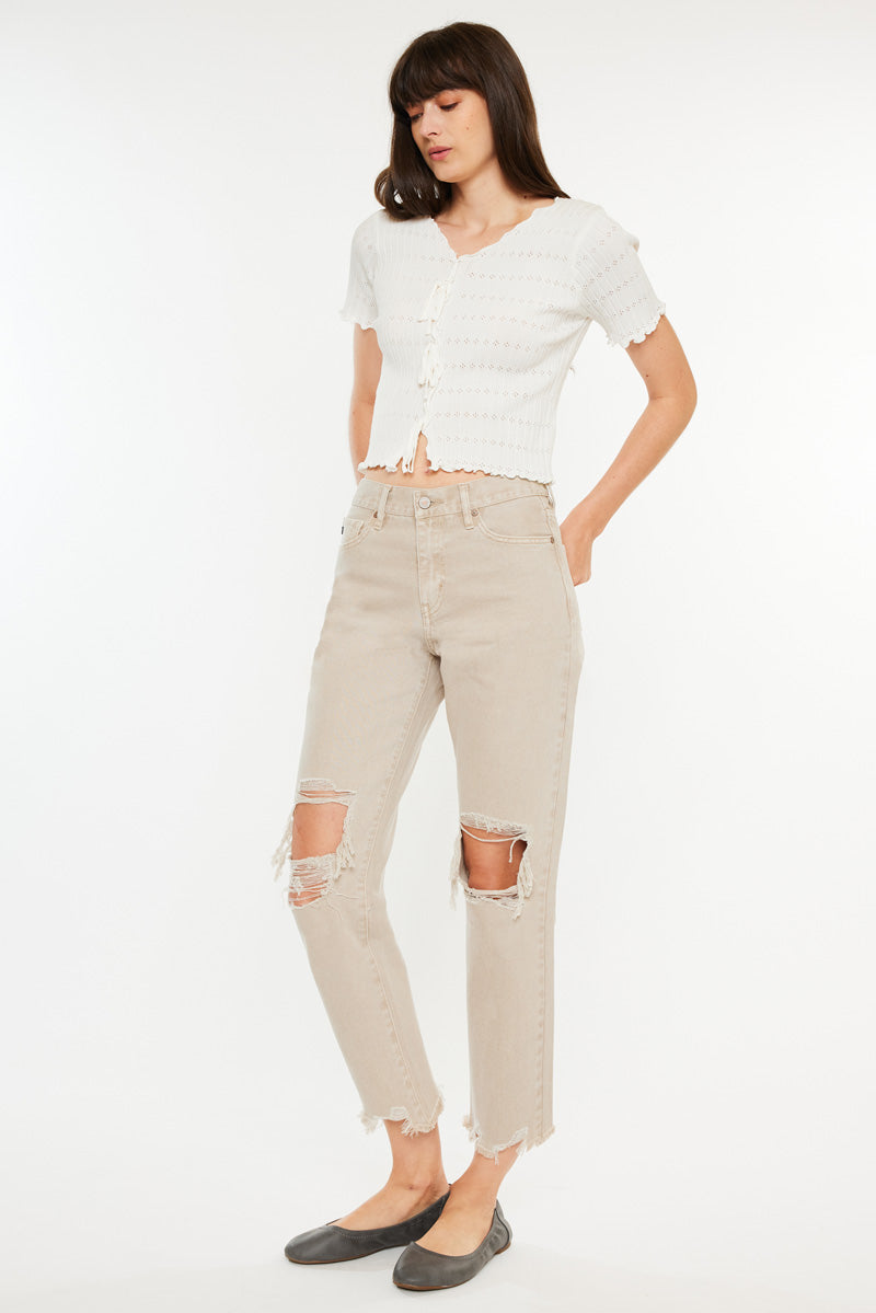 Women's High Rise Mom Jeans - Taupe - view 3