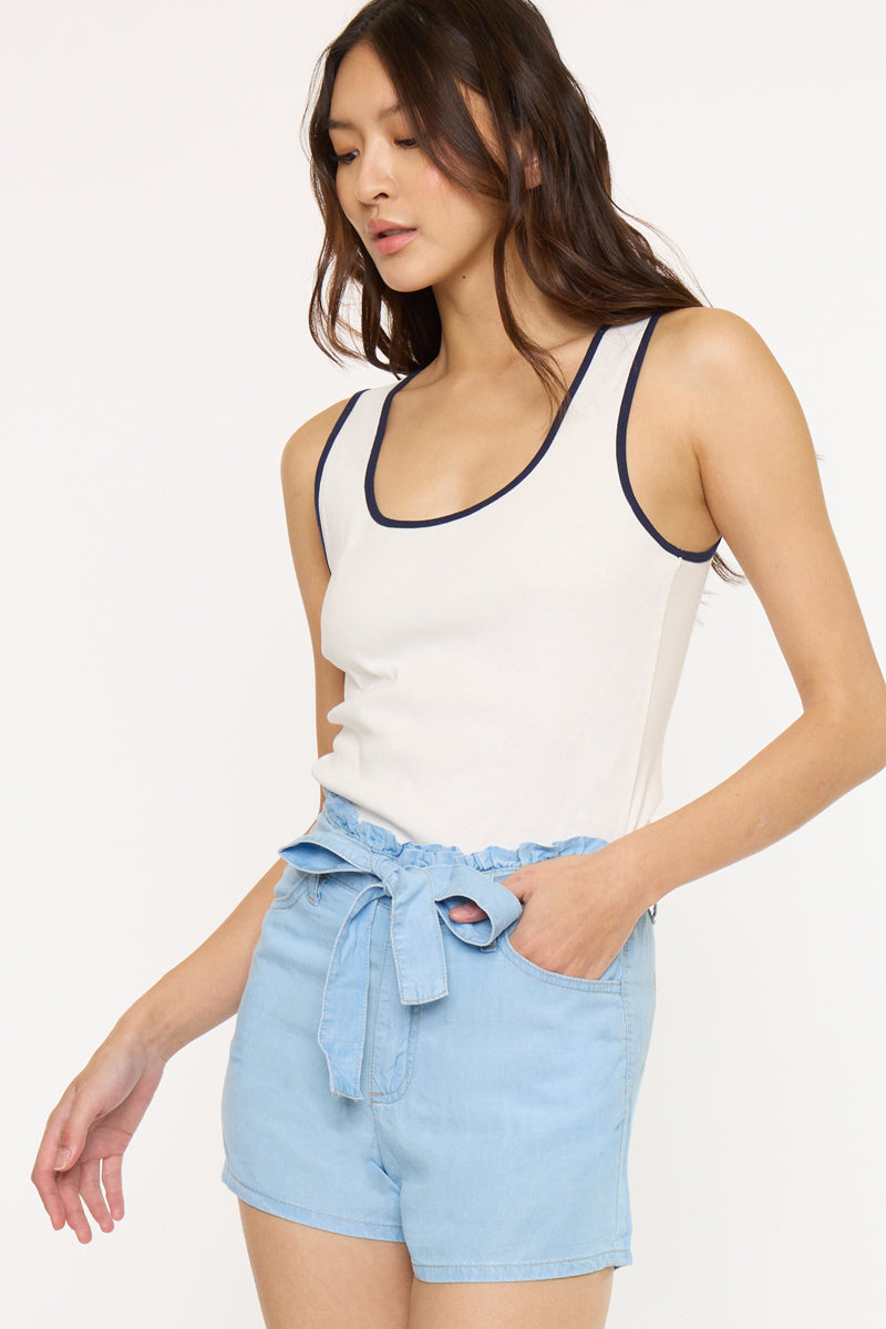 Women's Ultra High Rise Belted Paper-Bag Denim Shorts - Light Wash - view 4