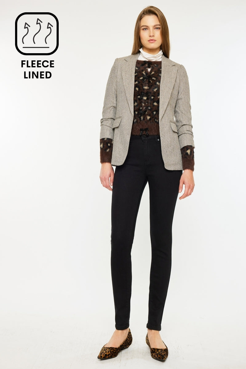 Women's High Rise Fleeced Super Skinny Jeans - Black - view 2