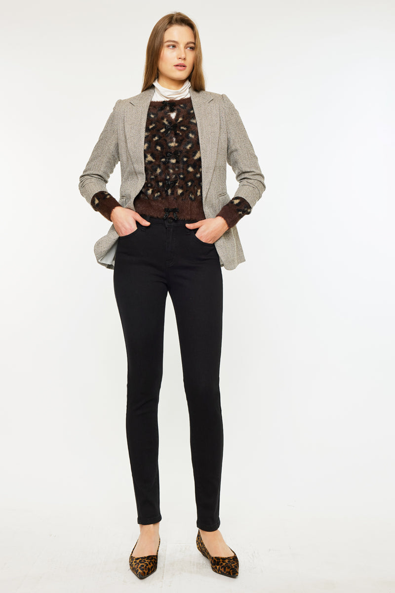 Women's High Rise Fleeced Super Skinny Jeans - Black - view 4