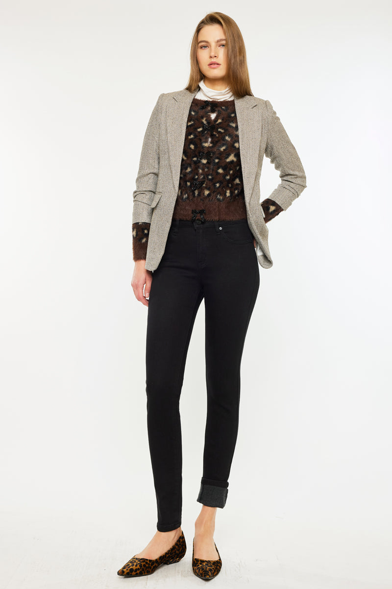 Women's High Rise Fleeced Super Skinny Jeans - Black - view 5