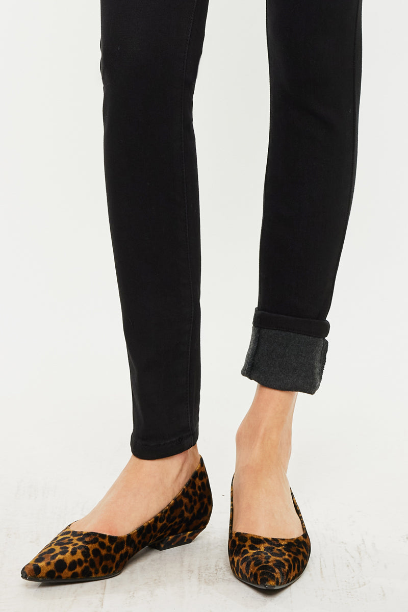 Women's High Rise Fleeced Super Skinny Jeans - Black - view 9