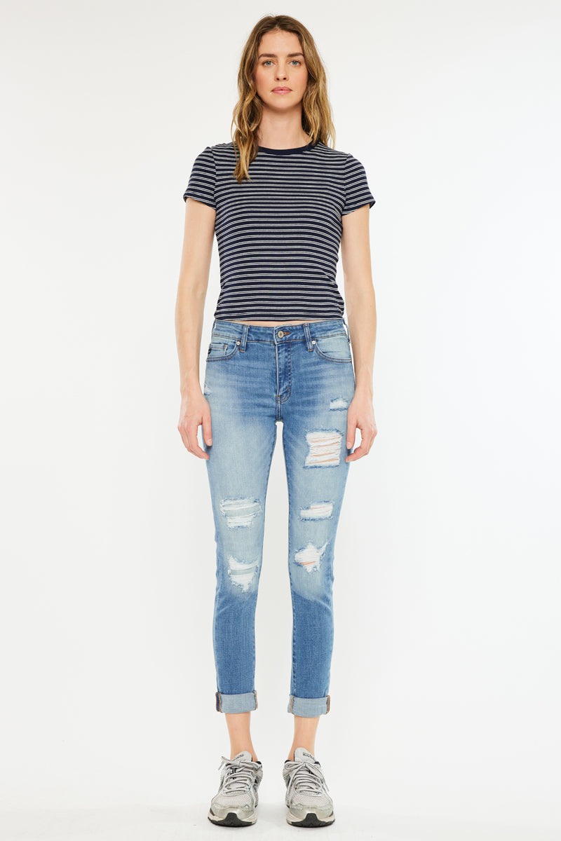 Women's Mid Rise Ankle Skinny Jeans - Medium Wash - Medium Wash (Style 151) - view 5