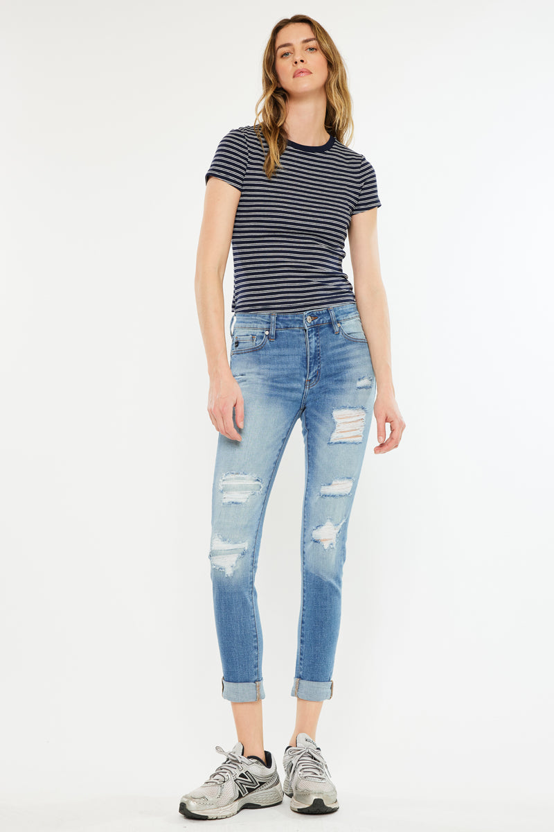 Women's Mid Rise Ankle Skinny Jeans - Medium Wash - Medium Wash (Style 151)