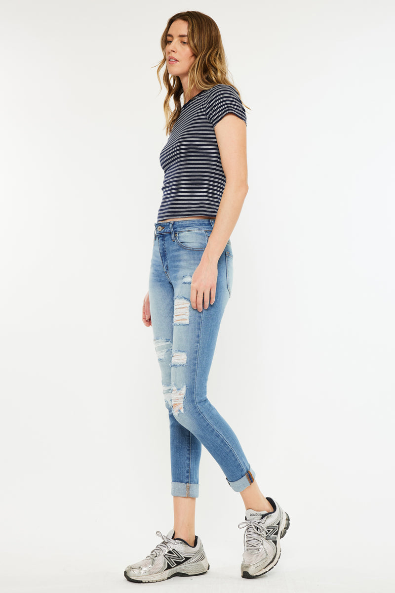 Women's Mid Rise Ankle Skinny Jeans - Medium Wash - Medium Wash (Style 151) - view 4