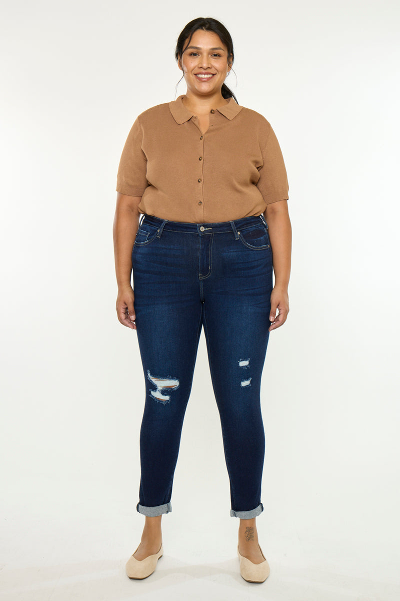 Plus Size Women's Mid Rise Ankle Skinny Jeans - Dark Wash - view 5