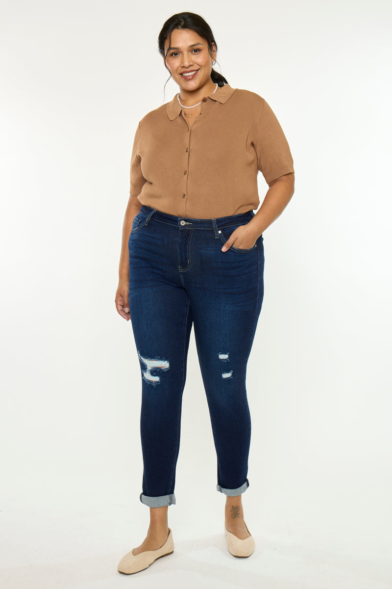Plus Size Women's Mid Rise Ankle Skinny Jeans - Dark Wash
