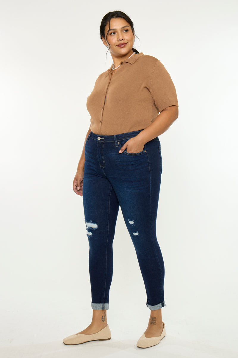 Plus Size Women's Mid Rise Ankle Skinny Jeans - Dark Wash - view 3