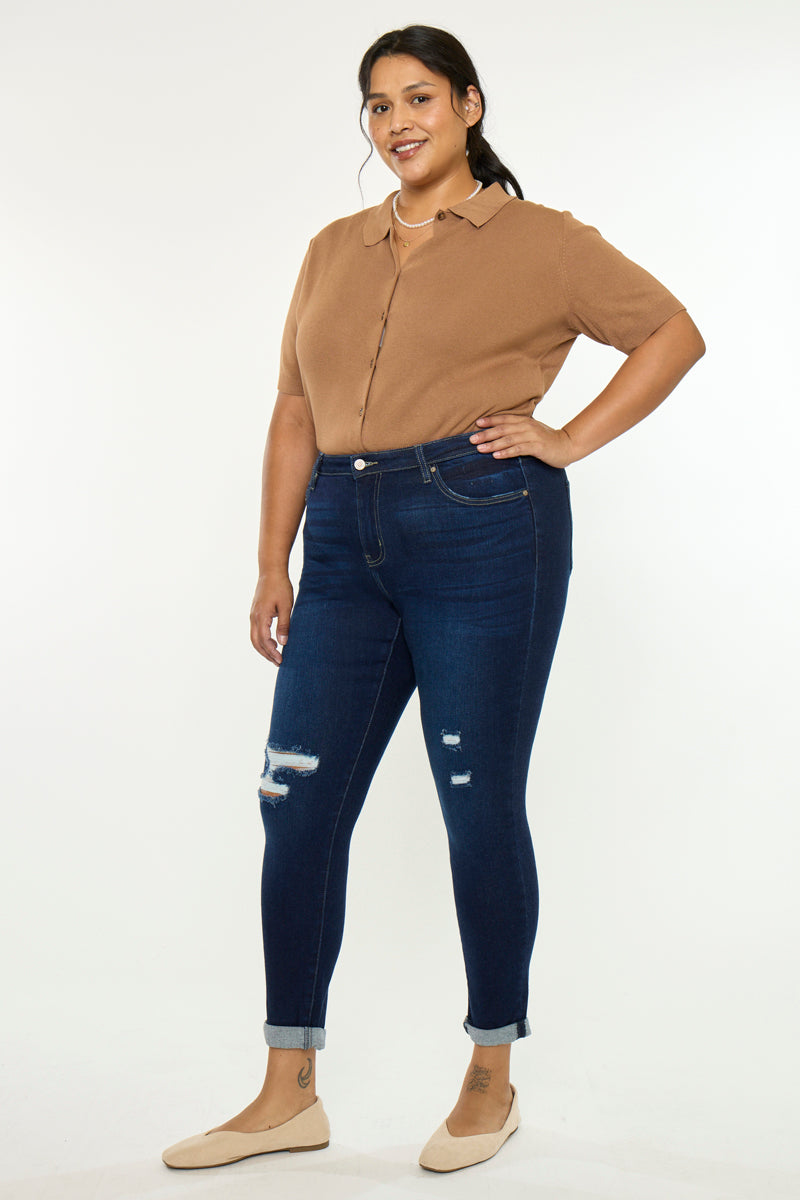 Plus Size Women's Mid Rise Ankle Skinny Jeans - Dark Wash - view 4