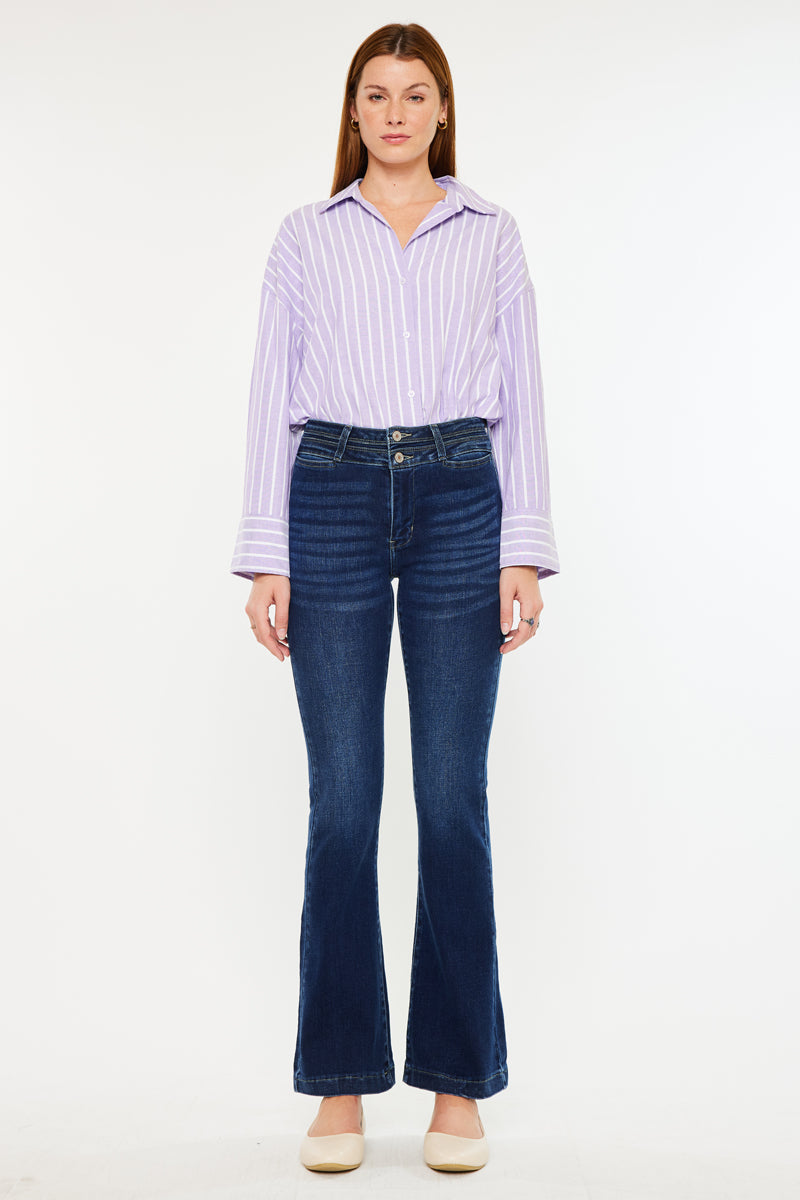 Women's High Rise Flare Jeans - Dark Wash - Dark Wash